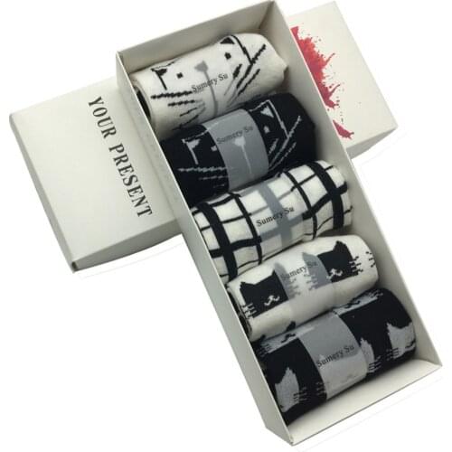 5 Pairs/Lot Cotton Ankle Socks Women Cat Pattern Casual Short Socks Ladies Girls Sweet Gift Hot Sale