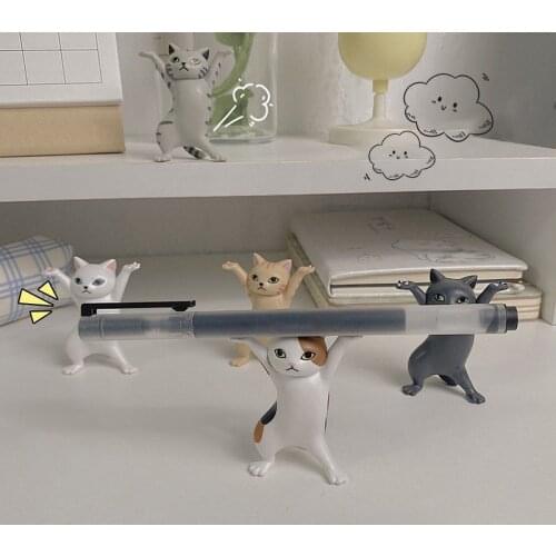 5pcs Japanese Cat Pen Holder Kids Toy Weightlifting Carrying Coffin Cat Pen Holders Home Decoration Figurines Birthday Gift New