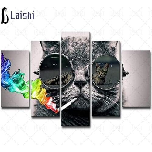 5pcs Fantasy cat wearing sunglasses full square round drill diamond painting mosaic embroidery diamond cross stitch home decor
