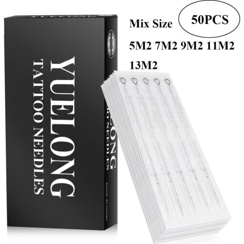 50pcs Assorted Disposable Sterile Tattoo Needles Mixed 5M2 7M2 9M2 11M2 13M2 Size For Tattoo Supply Free Shipping