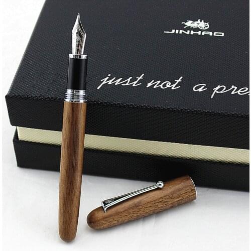 WOOD FOUNTAIN PEN Jinhao Pen Business Ink Pens Luxury Quality Red Wooden Stationery Students Business Office Medium Nib