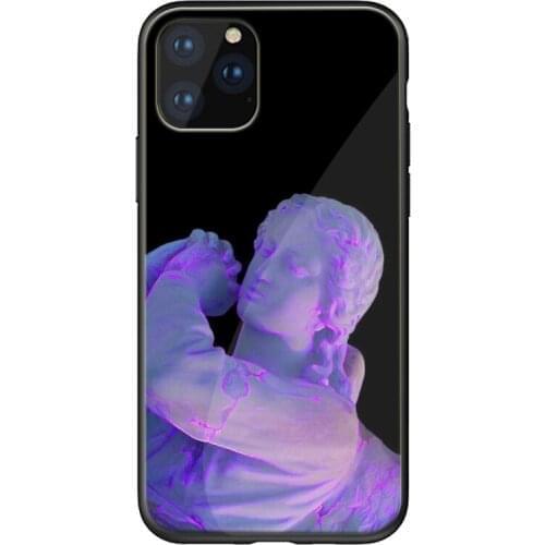 For iPhone SE 6 6s 7 8 Plus X XR XS 11 12 mini PRO MAX Vaporwave Aesthetic Plaster statue glossy Coque Glass Silicone Phone Case