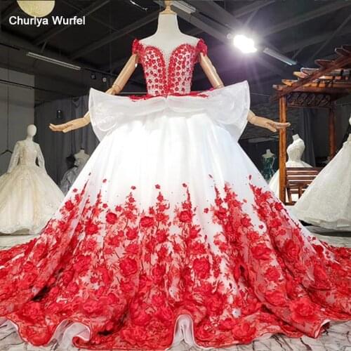HTL1733 Red Flowers Bloom On The White Dress Beading Appliques Crystal Evening Dress 2020 Sleeveless فستان سهرة طويل