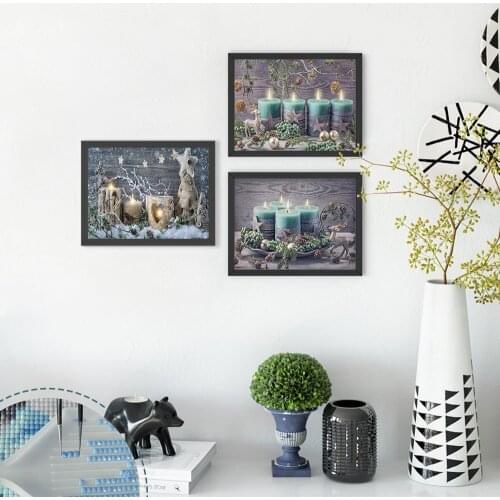 HUACAN Diamond Painting Christmas Rhinestone Picture Cross Stitch Light 5D DIY Diamond Embroidery Candle Home Decoration