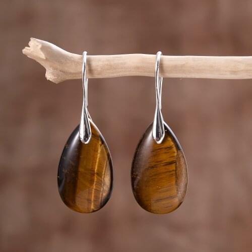 Tiger eye Stones Teardrop Hook Earrings