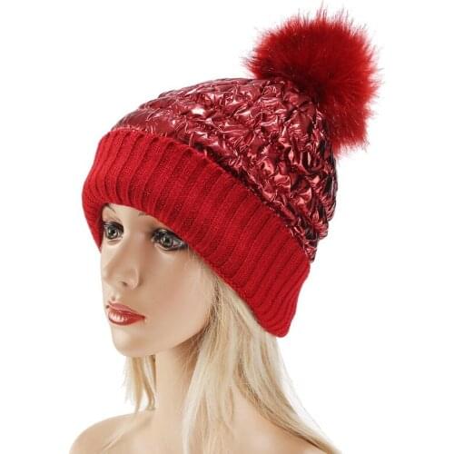 Splicing Cold Protection Knit Pompom Hat Women Beanie Outdoor Keep Warm Ski Removable Hair Ball Earflaps Winter Hat