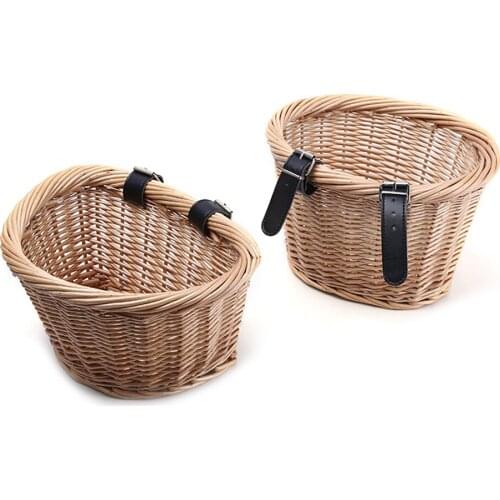 Bike Front Handlebar Basket Retro D-Shape Bicycle Bag Hand-woven Large Capacity Bike Storage Basket For Cycling Bike Beneficial