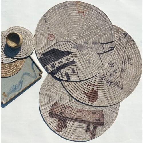 Round PVC imitation linen Pad Solid Placemats Chinese style 38cm Table Mats KitchenAccessoriesDecorationHome Pad Coast