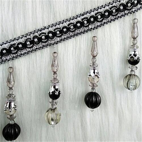 12M Crystal Beads Curtain Lace Trims Sofa Stage Ribbon Belt DIY Sewing Tassel Fringe Braided Lace Decor Curtain Accessories