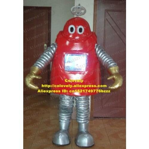 Lovely Red Robot Automaton Mascot Costume Adult Size With Round Gray Valve Elliptic Black White Eyes Pursed Mouth No.6321 FS