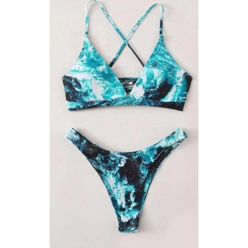 Mini bikini ladies swimwear cross sexy marble lace bikini swimsuit thong bikini sexy swimsuit women swimsuit printed bikini wome