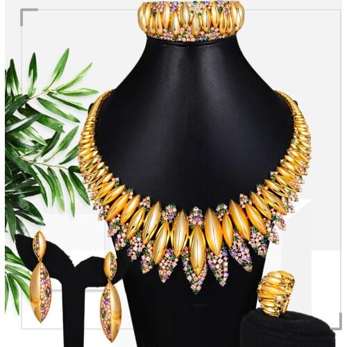 Missvikki Luxury Jewelry Set Earrings Necklace Bangle Ring 4 PCS Women Wedding Full Mirco Cubic Zircon Fashion Jewelry 2020 New