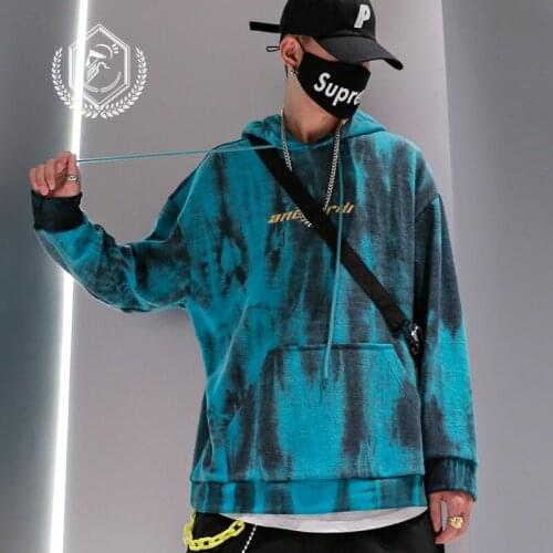 Men Fashion Loose Print Casual Pullover Hip Hop Sweatshirts with Hooded