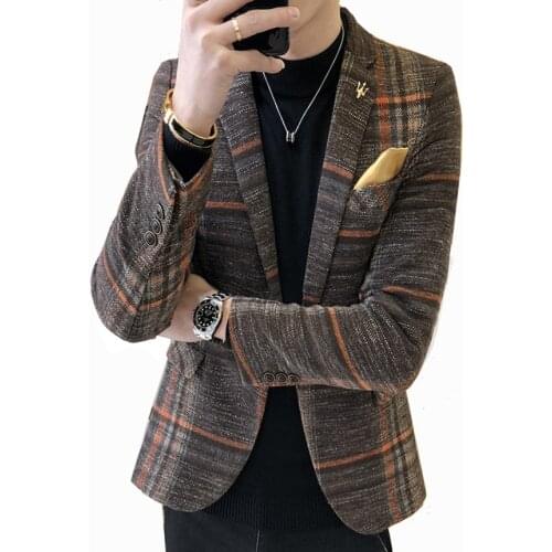 2021 New Arrival Brand Clothing Spring Suit Jacket Men Plaid Fashion Slim Male Suits Casual Blazers Dress Coat