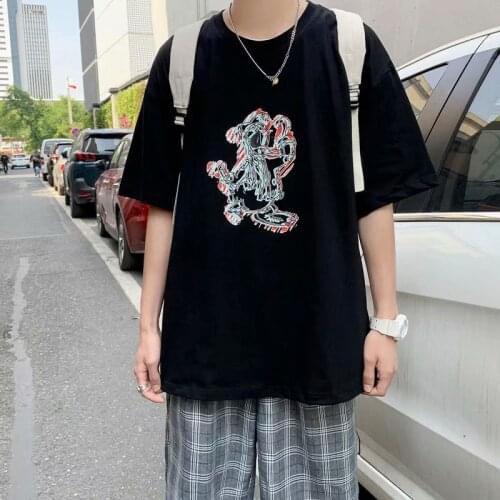Lovers wear summer new short-sleeved t-shirt Hong Kong style trend five-point sleeve T-shirt mens printed half-sleeved shirt