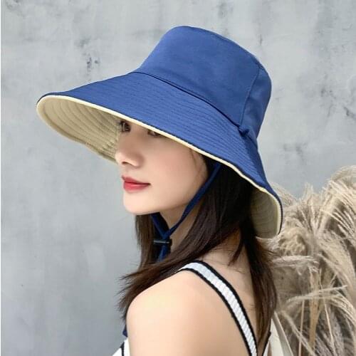 2021 New Spring Summer Sun Hat Women Korean Version Double Sided Bucket Hat Fashion Fold Fisherman Hat