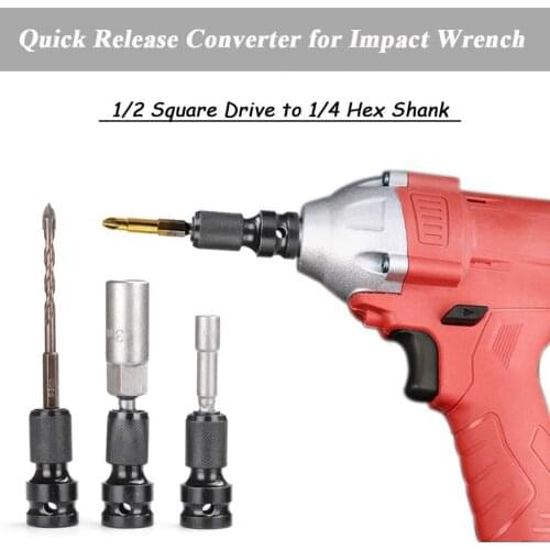 1/2-Inch Square Drive to 1/4-Inch Hex Female Socket Adapter Converter Chuck Adaptor for Impact and Ratchet Wrenches