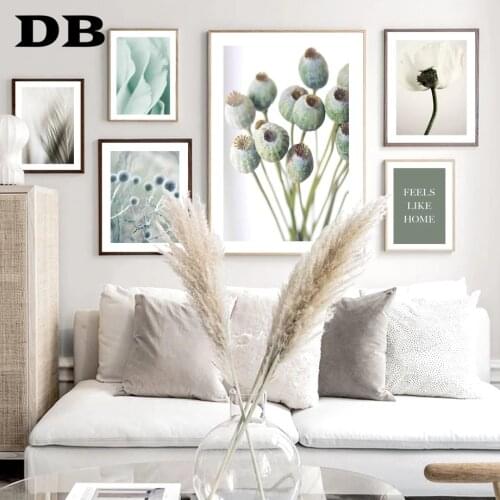 Bloom Flower Poppies Misty Palm Leaf Nordic Poster Natural Wall Art Print Canvas Painting Plant Decor Pictures For Living Room