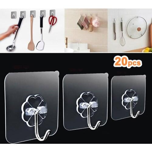 20 PCS Transparent Strong Self-adhesive Door Wall Hanging Hanger Hook Heavy Load Rack Suction Cup for Home Kitchen Bathroom