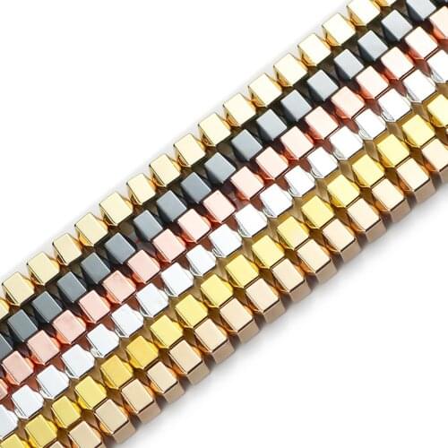 JHNBY Gold Silvers Square Bicone Black Hematite Natural Stone 6mm Spacer loose Beads For Jewelry Making Diy Bracelet Accessories