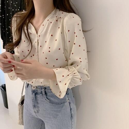Taytayvola NEW Women Chiffon Shirt Fashion Long Sleeve White Shirts Women Streetwear Office Blouse Elegant Lady Heart Print Tops
