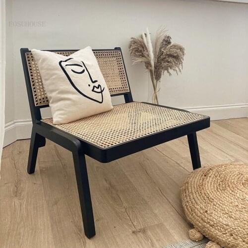 Nordic Solid Wood Living Room Chairs Home Furniture Rattan Woven Creative Back Chair Study Balcony Lazy Lounge Chair Modern