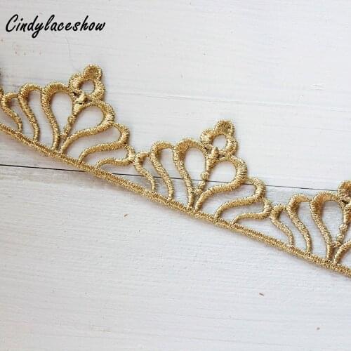 2Yards 3cm Width Crown Gold Lace Trim Wedding Doll Dress Ribbon Lace Fabric Sewing Handicrft DIY Craft Clothing Hair Accessories