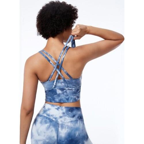 Tie Dye Yoga Tank Tops Women Fitness Tops Shockproof Sports Bras Training Sleeveless Gym Workout Tops Cross Back Running Vest