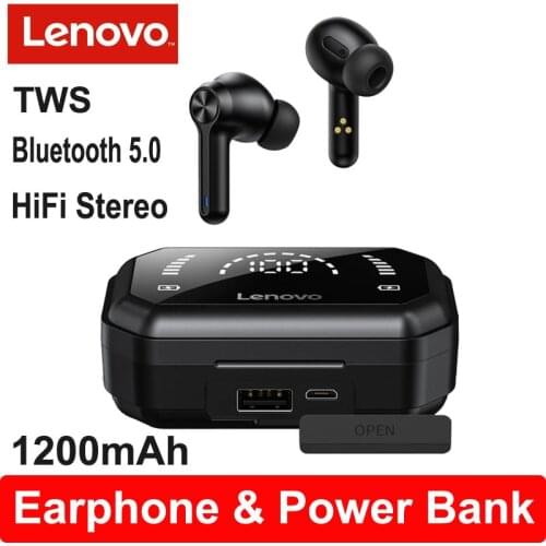 Lenovo LP3 Pro Bluetooth Headphone TWS Wireless Earphones LED Display Big Battery Case 1200mAh Power Bank Charging Box Headset