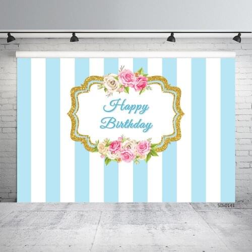 Blue Stripe Curtain Flower Custom Birthday Party Backgrounds Baby Shower Children Family Photography Backdrops Photo Studio Prop
