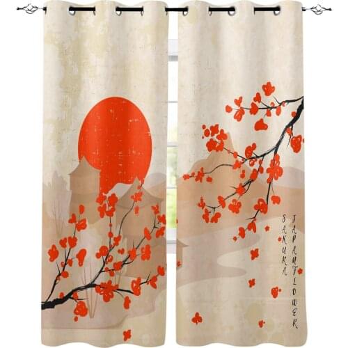 Spring Retro Flower Cherry River Sun Window Curtains LivingRoom Kitchen Curtains Left and Right Biparting Open