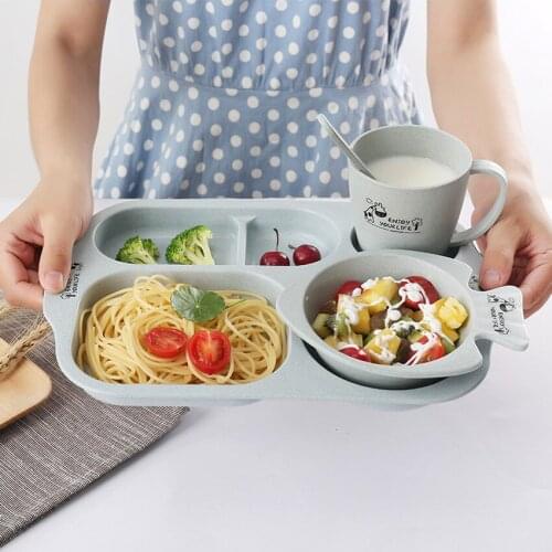 Japan wheat straw fiber tableware set environmental protection children noodle rice soup bowl spoon fork cup tableware set Nodic