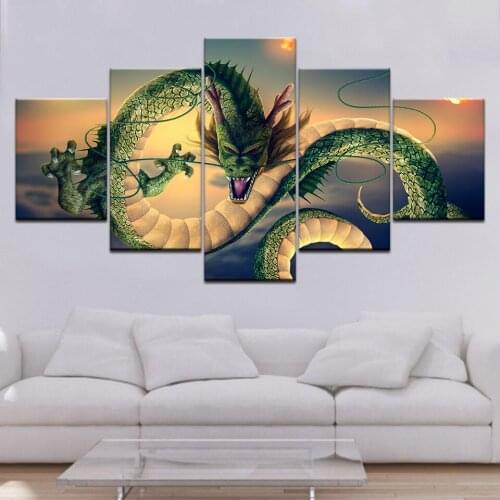 The green Dragon 5 piece Wallpapers modern Modular Poster art Canvas painting for Living Room Home Decor