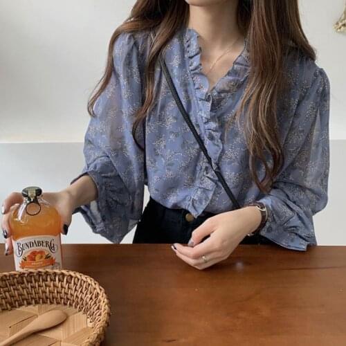 Women Blouse Loose Chiffon Shirt Long Sleeve V-neck Top For Women Spring 2021 Blusas Mujer De Moda