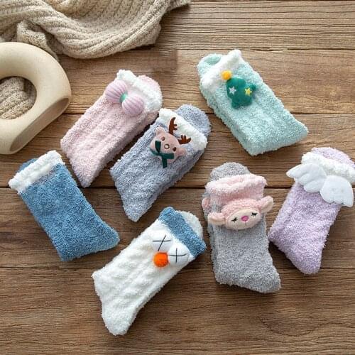 Women Winter Warm Soft Fluffy Bed Socks Home Floor Slipper Coral Velvet Fleece Sock Winter Thick Breathable Socks