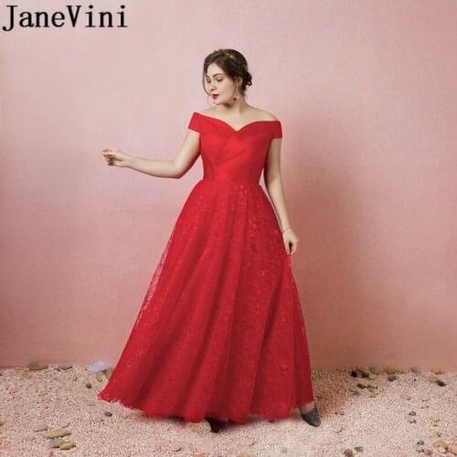 JaneVini Nedime Elegant Dress Women For Wedding Party Red Lace Floor Length Bridesmaid Dresses Plus Size Long Women Formal Dress