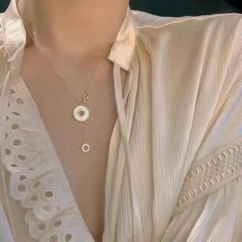 Micro Pave Double Shell Round Circles Pendant Necklace For Females 2021 New Fashion Jewelry Wholesale