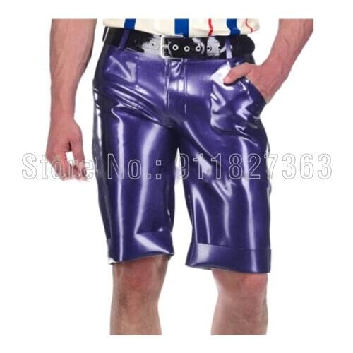 100% Latex Trousers Rubber Gummi Sexy Latex Boxer Shorts With Front Zipper And Pockets Rubber Male Pants Unique Cool Customized