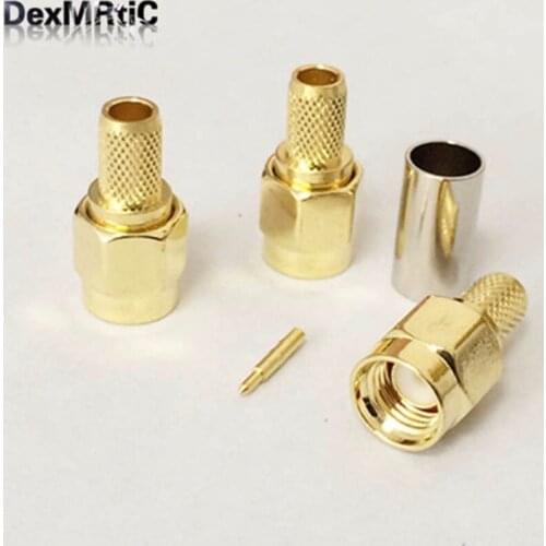 100pc SMA male plug RF Coax Connector Crimp for RG58 RG142 RG400 LMR195 Cable SMA Connector Straight Goldplated NEW wholesale
