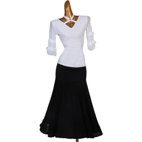 2020 new ballroom dance suit adult elastic ice silk tops + long skirt 2 pieces set for women ballroom waltz stage clothing