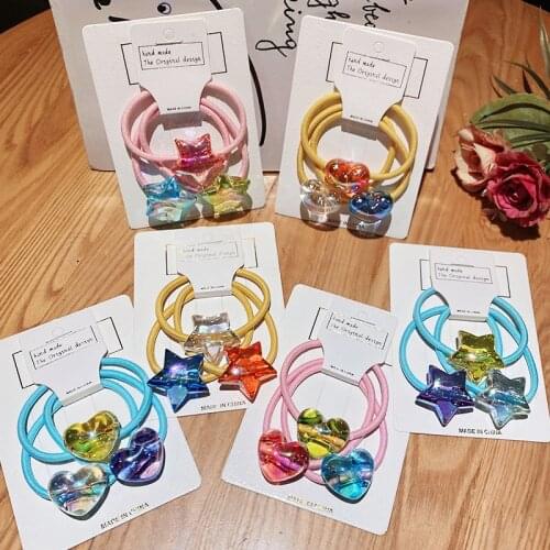 3PCS/Set New Girls Cute Transparent Cube Heart Star Scrunchie Sweet Ponytail Hair Tie Hair Rubber Bands Fashion Hair Accessories