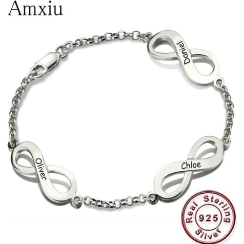 Amxiu Custom 1-3 Names Bowknot Bracelet Personalized 925 Sterling Silver Bracelets For Friends Sisters Birthday Gifts Jewelry