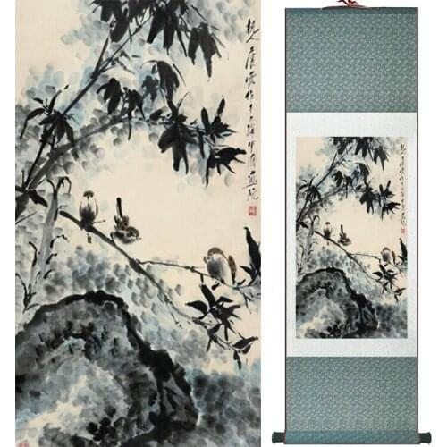 Bamboo painting Chiense characters and Flower painting Home Office Decoration Chinese scroll painting 041307