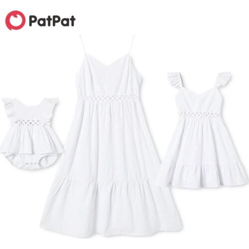 PatPat Mosaic Solid Color 100% Cotton Matching White Sling Maxi Dresses