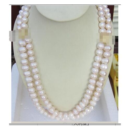 Free shipping HUGE AAA 10-11MM DOUBLE STRANDS WHITE SOUTH SEA PEARL NECKLACE 22 INCH