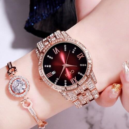 Ladies Watch Bling Diamond-Set Steel Watch Fashion Atmosphere Calendar Womens Hand Watch Waterproof Quartz Watch Luxury Brand