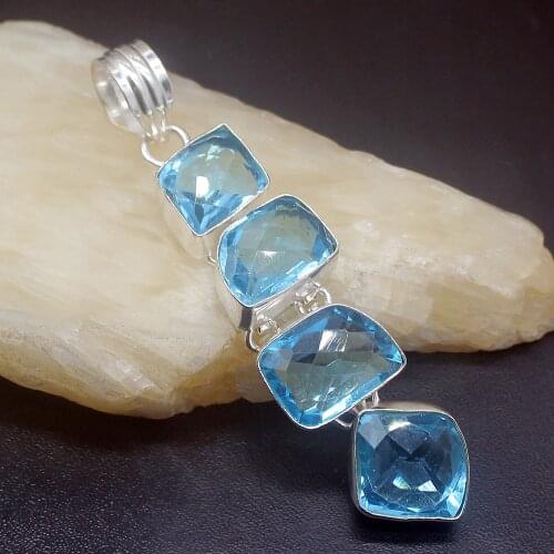 Gemstonefactory Jewelry Big Promotion 925 Silver Amazing Hot London Blue Topaz Women Ladies Mom Gifts Necklace Pendant 0396