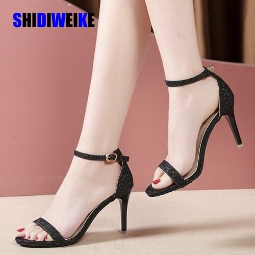 Classics Sexy Women Bling Wedding Shoes Peep Toe Stiletto High Heels Shoes Woman Sandals Black Gold Silver AB018
