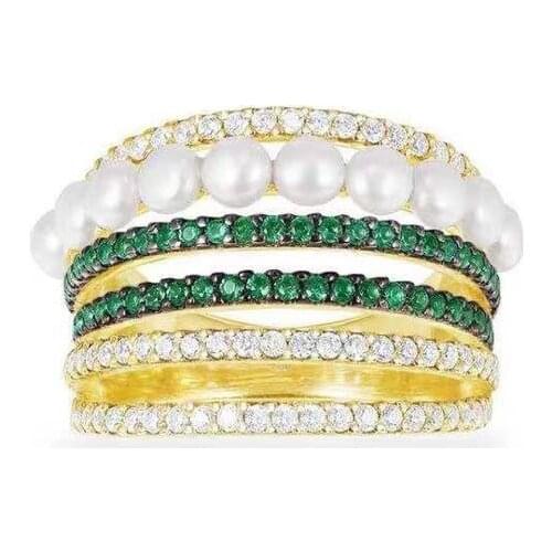 S925 pure silver high-end micro inlaid fashion multi circle Pearl Ring