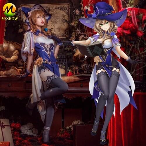 Game Genshin Impact Lisa Cosplay Costume Witch Hat Cloak Purple Rose Sexy Dress for Adult Women Halloween Party Lovely Dresses